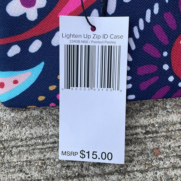 Vera Bradley Lighten Up Zip ID Case Navy Blue Pink Travel Coin Pouch Keyring - Picture 4 of 5